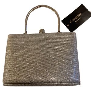 💎 NWT D'margeaux Silver Crystal Clasp Glitter Clutch Purse Evening Bag
